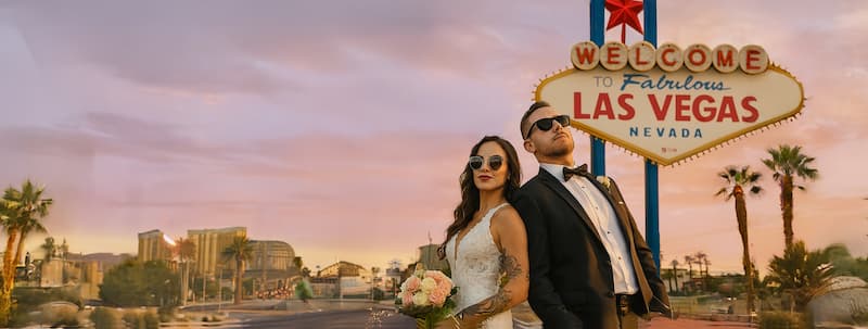 Newlyweds celebrating at a Las Vegas wedding